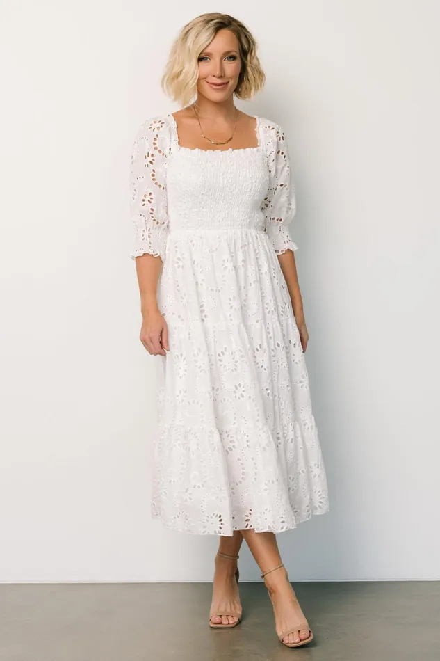 Ella Eyelet Midi Dress White Women Baltic Born Bridal