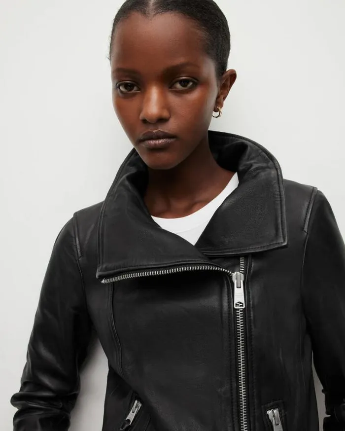 Ellis Funnel Neck Leather Biker Jacket Black Women AllSaints Jackets and Coats Ellis Funnel Neck Leather Biker Jacket Black Women AllSaints Jackets and Coats