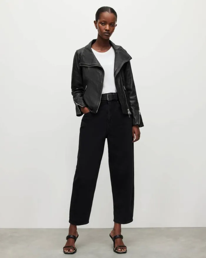 Ellis Funnel Neck Leather Biker Jacket Black Women AllSaints Jackets and Coats Ellis Funnel Neck Leather Biker Jacket Black Women AllSaints Jackets and Coats