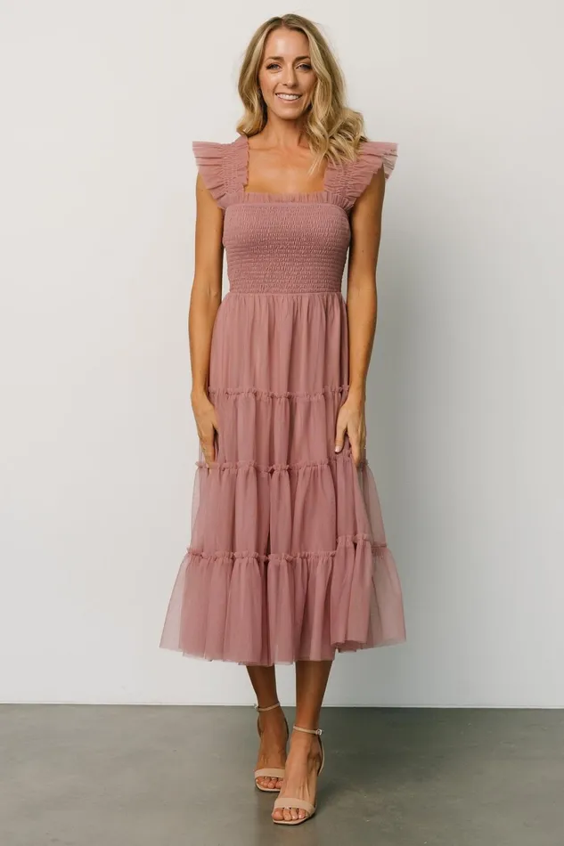Emma Smocked Tulle Dress Dusty Rose Women Baltic Born Wedding Guest