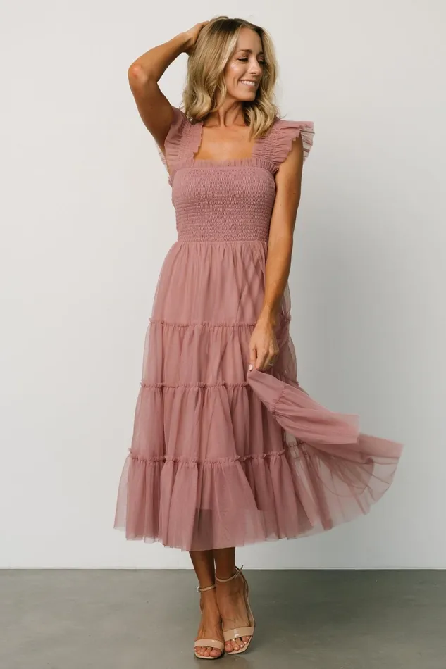 Emma Smocked Tulle Dress Dusty Rose Women Baltic Born Wedding Guest Emma Smocked Tulle Dress Dusty Rose Women Baltic Born Wedding Guest