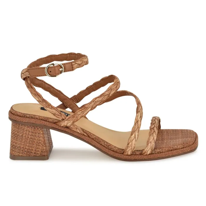 Emolly Raffia Block Heel Sandals Brown Raffia Women Nine West Dress