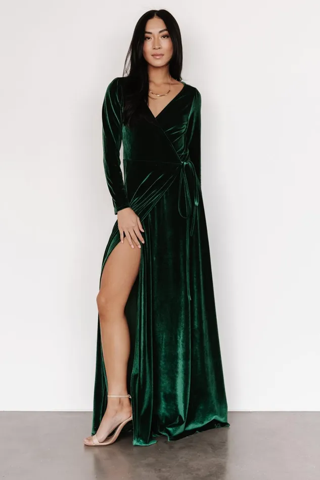 Esmerelda Velvet Wrap Maxi Dress Forest Women Baltic Born Mother Of The Bride