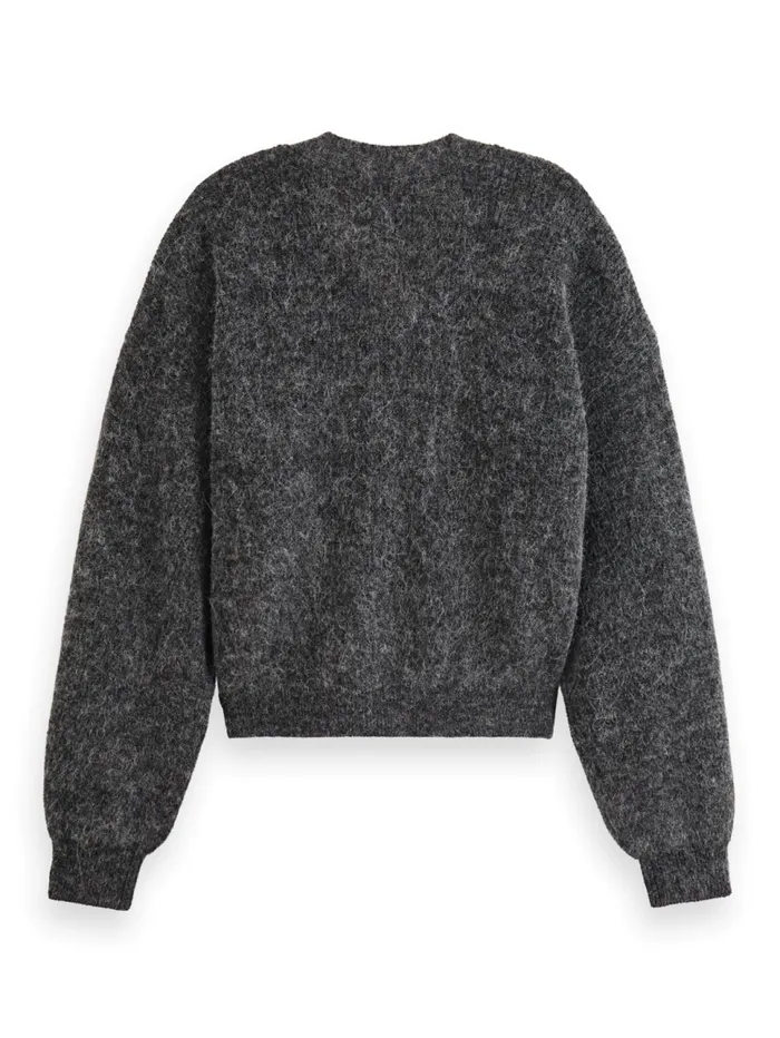Essential FUZZY RELAXED CARDIGAN Charcoal Melange Women Scotch and Soda Knitwear Essential FUZZY RELAXED CARDIGAN Charcoal Melange Women Scotch and Soda Knitwear