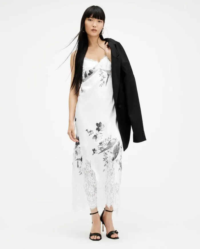 Evangelia Iona Slim Fit Midi Slip Dress Off White Women AllSaints Dresses