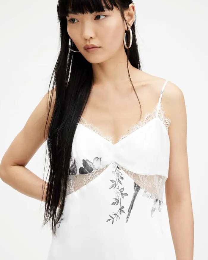 Evangelia Iona Slim Fit Midi Slip Dress Off White Women AllSaints Dresses