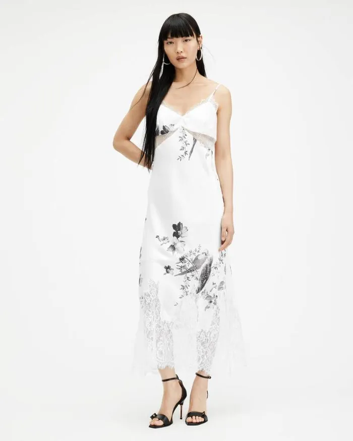 Evangelia Iona Slim Fit Midi Slip Dress Off White Women AllSaints Dresses