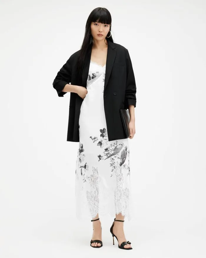 Evangelia Iona Slim Fit Midi Slip Dress Off White Women AllSaints Dresses