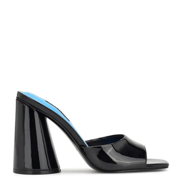 Excit Heeled Slide Sandals Black Patent Women Nine West Mid Heels