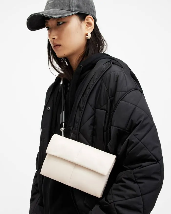 Ezra Quilted Leather Crossbody Bag Desert White Women AllSaints Accessories