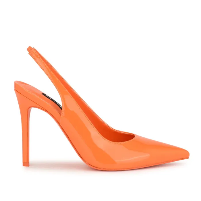 Feather Pointy Toe Slingback Pumps Orange Patent Women Nine West Slingbacks