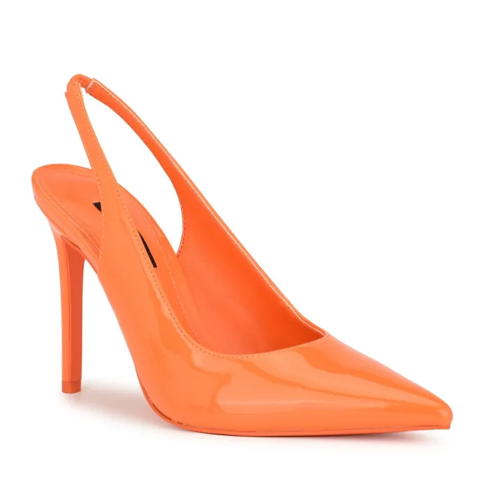 Feather Pointy Toe Slingback Pumps Orange Patent Women Nine West Slingbacks
