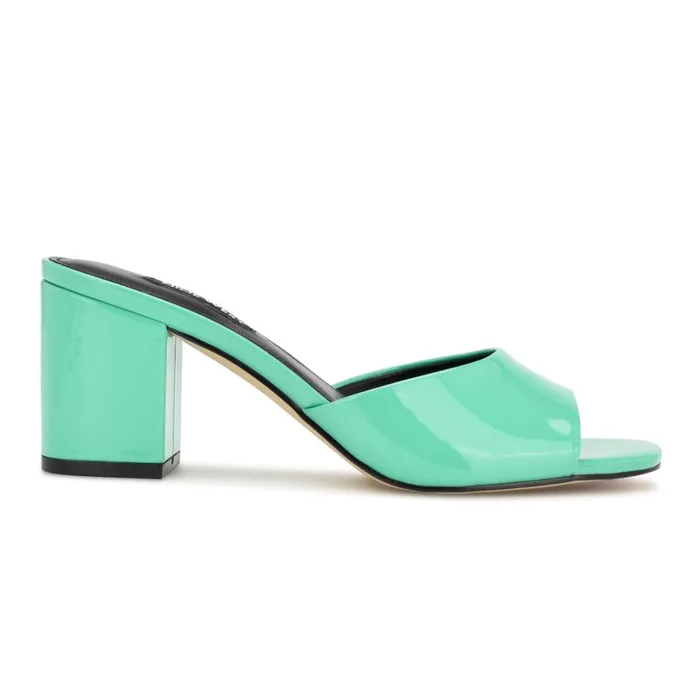 Ferris Block Heel Sandals Neon Mint Green Patent Women Nine West Heeled