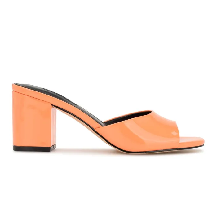 Ferris Block Heel Sandals Orange Patent Women Nine West Heeled