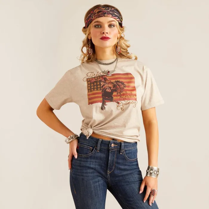Flag Rodeo Quincy TShirt Gold Women Ariat TShirts and Tops