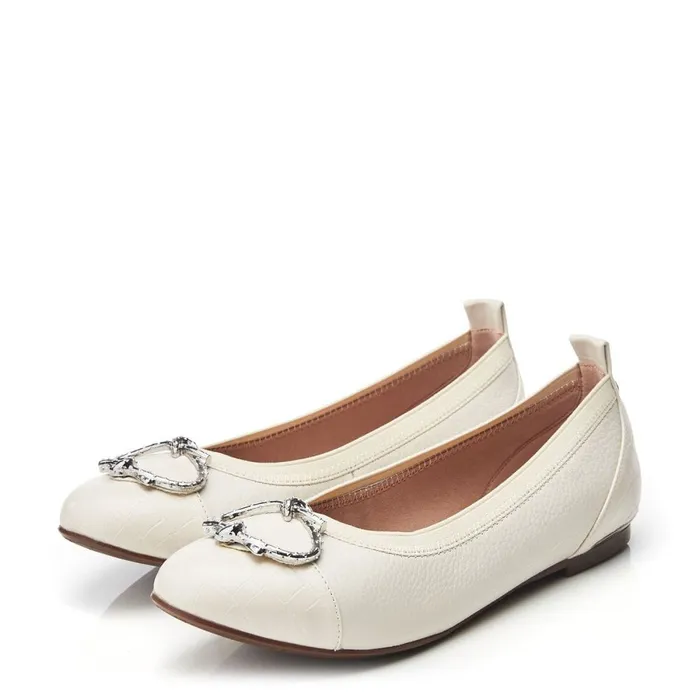 Flat And Ballerina Shoes Women Moda In Pelle Fairy Off White Leather