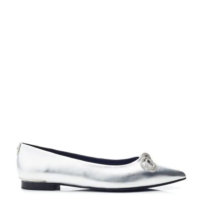 Flat And Ballerina Shoes Women Moda In Pelle Hermionee Silver Metallic Leather