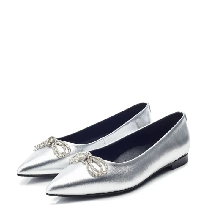 Flat And Ballerina Shoes Women Moda In Pelle Hermionee Silver Metallic Leather