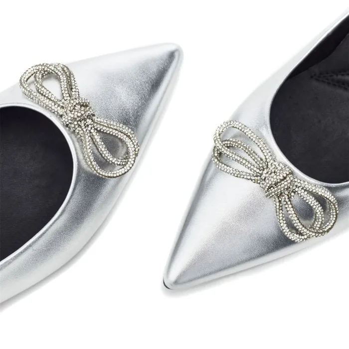 Flat And Ballerina Shoes Women Moda In Pelle Hermionee Silver Metallic Leather