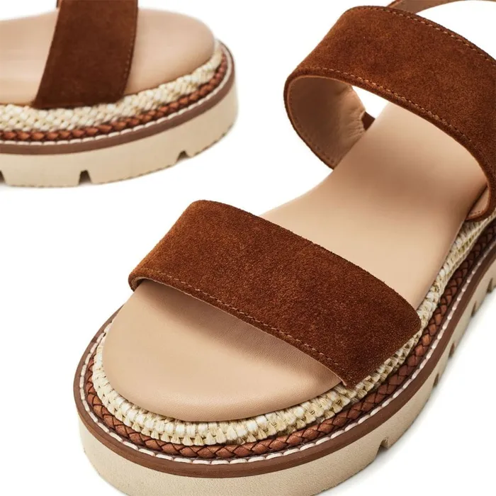 Flat Sandals Women Moda In Pelle Nilania Tan Suede