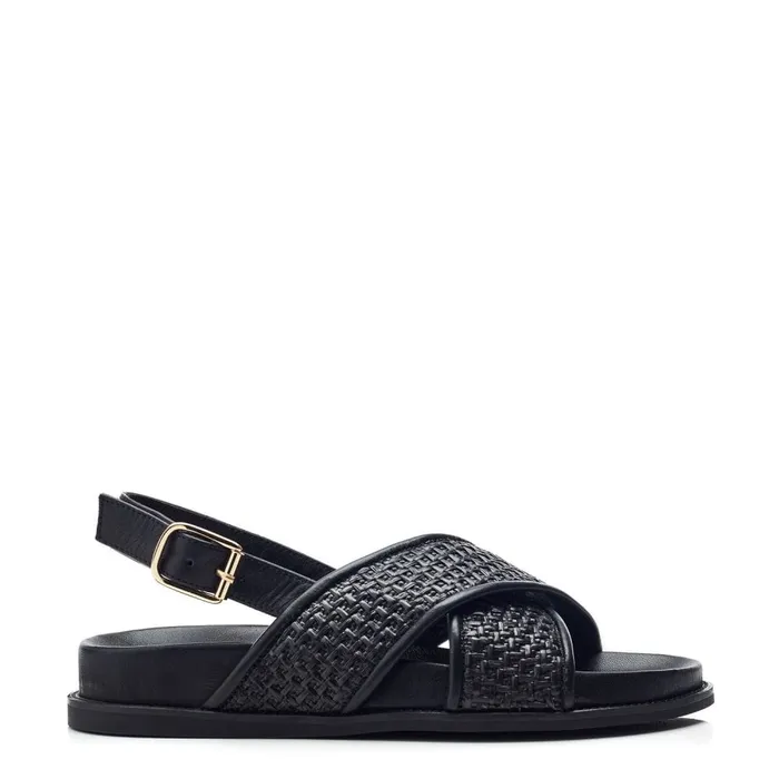 Flat Sandals Women Moda In Pelle Olympe Black Leather