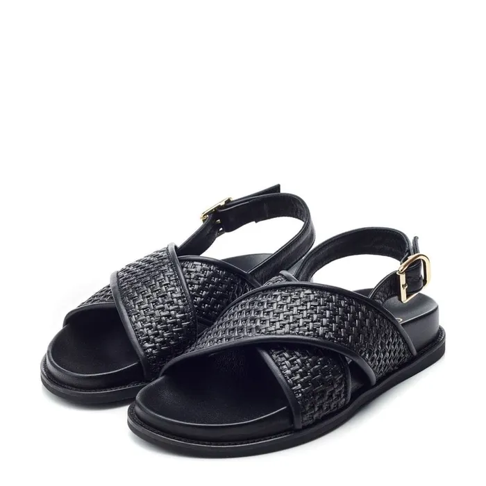 Flat Sandals Women Moda In Pelle Olympe Black Leather