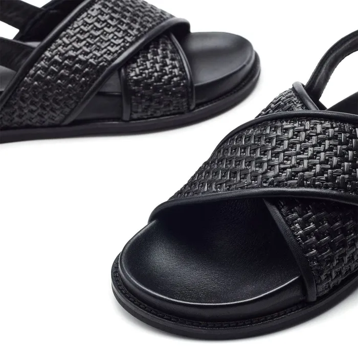 Flat Sandals Women Moda In Pelle Olympe Black Leather