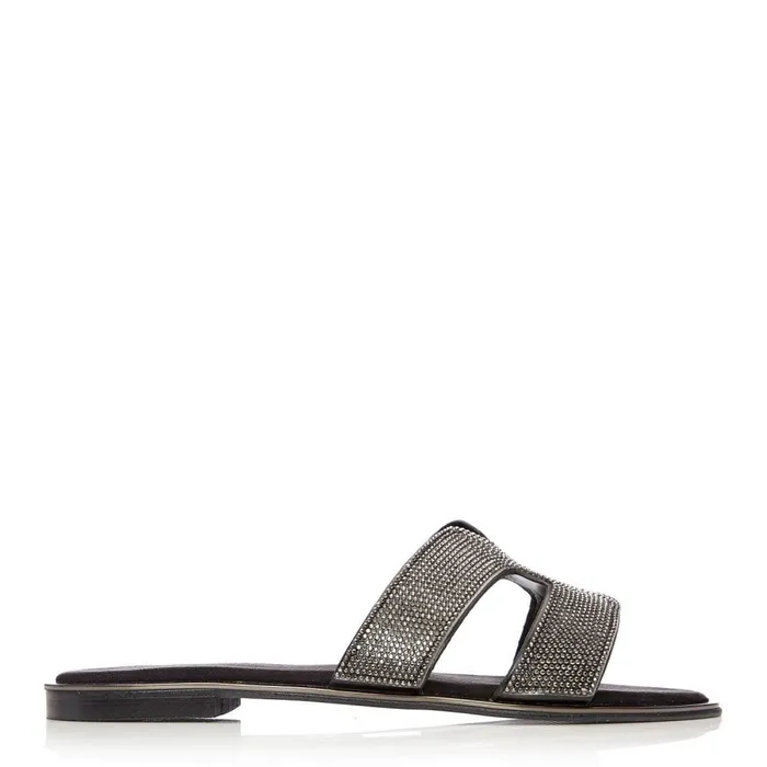 Flat Sandals Women Moda In Pelle Ormay Black Textile
