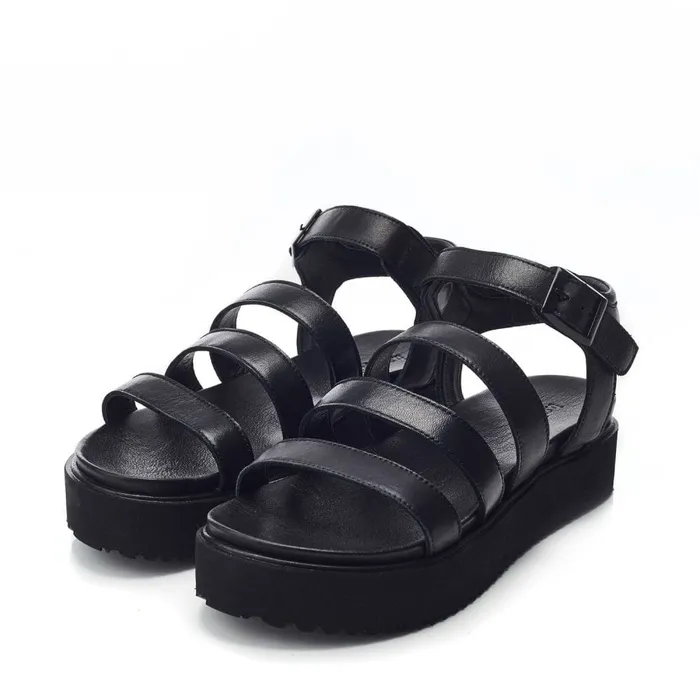 Flatform Sandals Women Moda In Pelle Bsoleful BRocker Black Leather