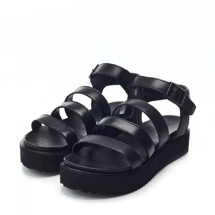 Flatform Sandals Women Moda In Pelle Bsoleful BRocker Black Leather
