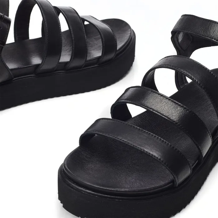 Flatform Sandals Women Moda In Pelle Bsoleful BRocker Black Leather