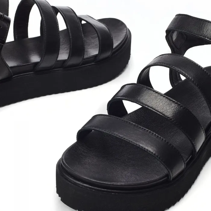 Flatform Sandals Women Moda In Pelle Bsoleful BRocker Black Leather