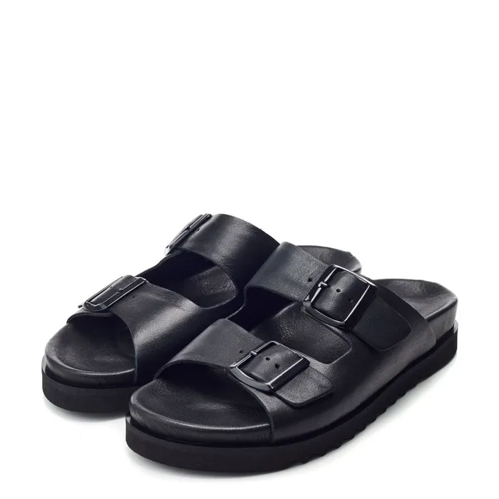 Flatform Sandals Women Moda In Pelle Bsoleful BSlidey Black Leather