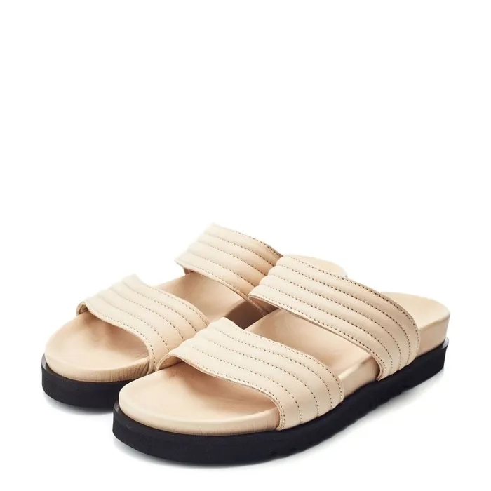 Flatform Sandals Women Moda In Pelle Bsoleful BStrider Beige Leather