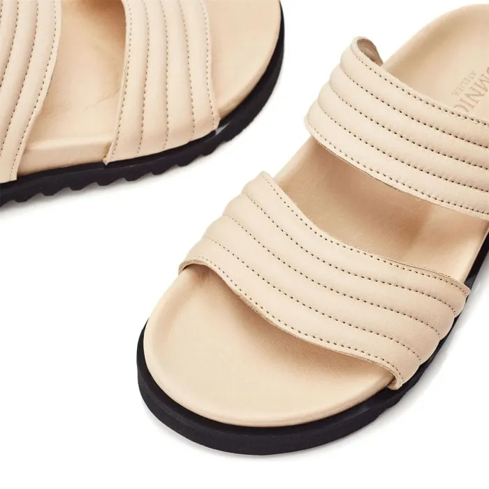 Flatform Sandals Women Moda In Pelle Bsoleful BStrider Beige Leather
