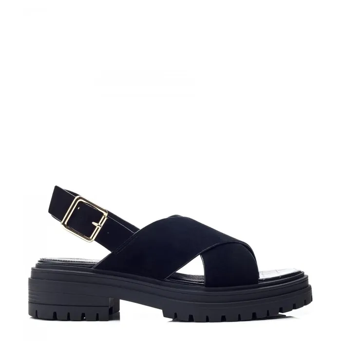 Flatform Sandals Women Moda In Pelle Marria Black Suede