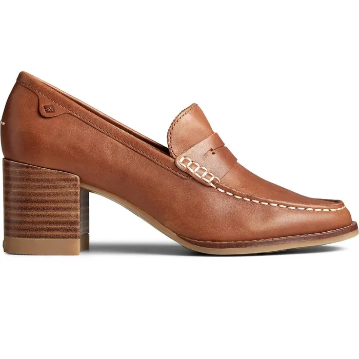 Flats and Loafers Women Sperry Seaport Penny Heel Leather Loafer Tan