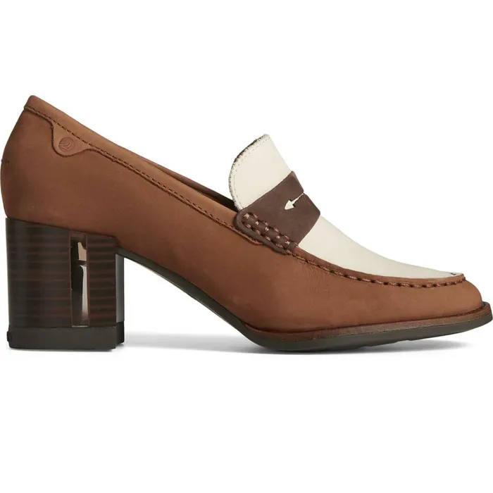 Flats and Loafers Women Sperry Seaport TwoTone Penny Heel Brownivory