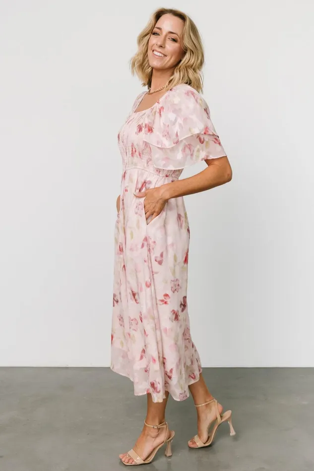 Flora Midi Dress Blush Print Women Baltic Born Midi Dresses Flora Midi Dress Blush Print Women Baltic Born Midi Dresses