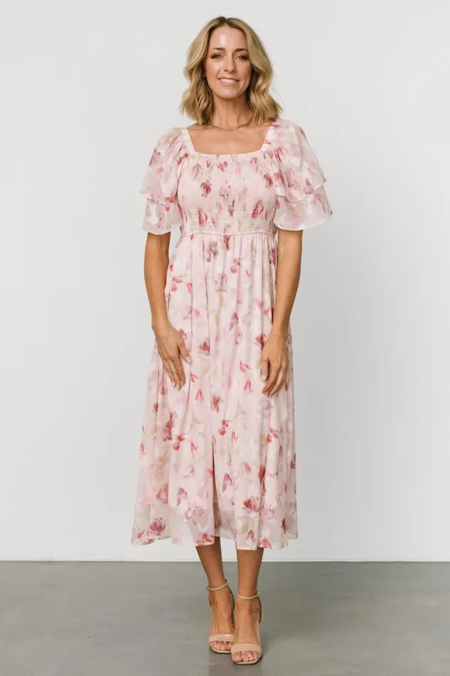 Flora Midi Dress Blush Print Women Baltic Born Midi Dresses Flora Midi Dress Blush Print Women Baltic Born Midi Dresses