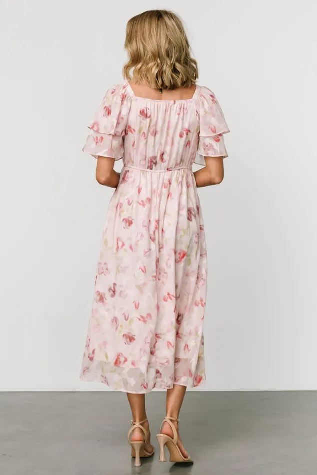 Flora Midi Dress Blush Print Women Baltic Born Midi Dresses Flora Midi Dress Blush Print Women Baltic Born Midi Dresses