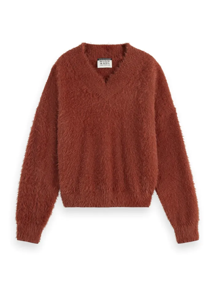 FLUFFY VNECK RELAXED PULLOVER Rust Women Scotch and Soda Knitwear