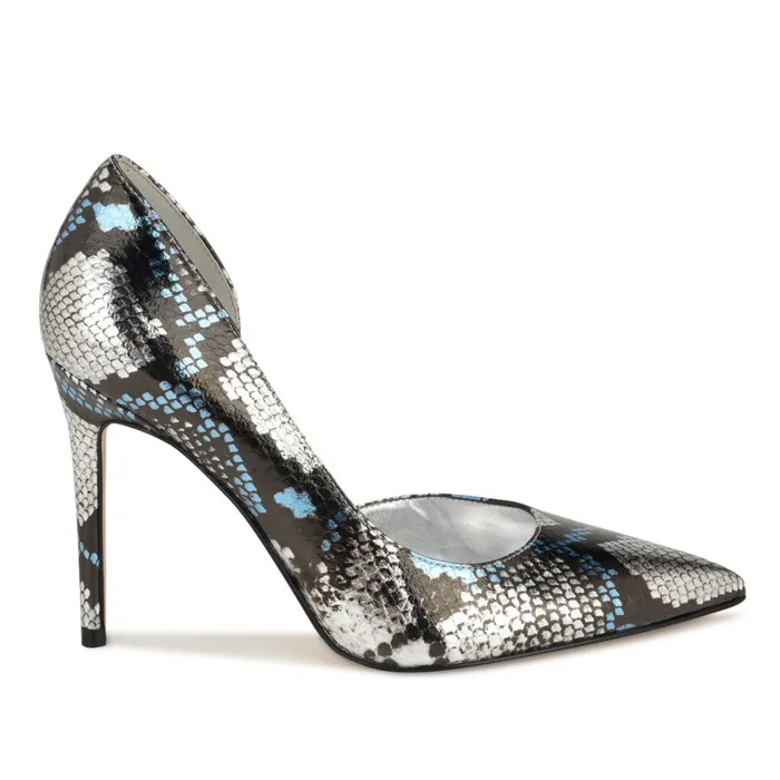 Folowe D039orsay Pointy Toe Pumps Silverblue Snake Women Nine West Pumps