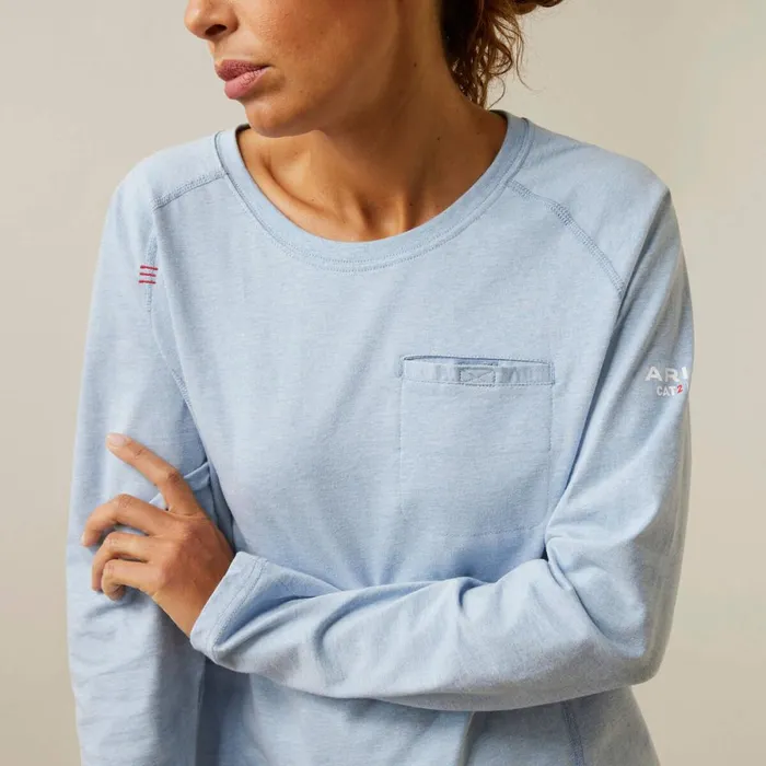 FR Air Crew TShirt Colony Blue Spacedye Women Ariat TShirts and Tops FR Air Crew TShirt Colony Blue Spacedye Women Ariat TShirts and Tops