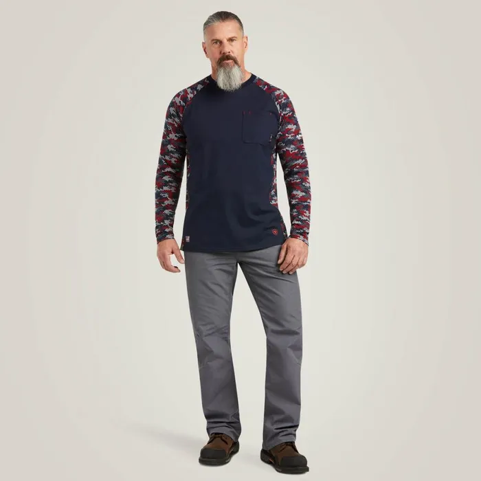 FR Stretch Camo Baseball TShirt Navywhitered Camo Men Ariat TShirts and Polos FR Stretch Camo Baseball TShirt Navywhitered Camo Men Ariat TShirts and Polos