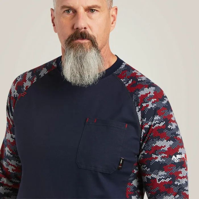 FR Stretch Camo Baseball TShirt Navywhitered Camo Men Ariat TShirts and Polos FR Stretch Camo Baseball TShirt Navywhitered Camo Men Ariat TShirts and Polos