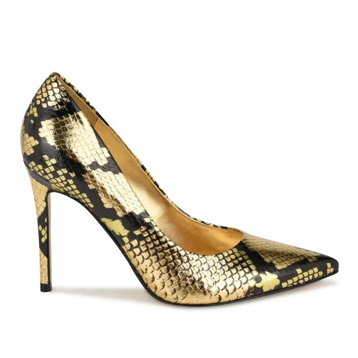 Fresh Pointy Toe Pumps Gold Snake Women Nine West Pumps