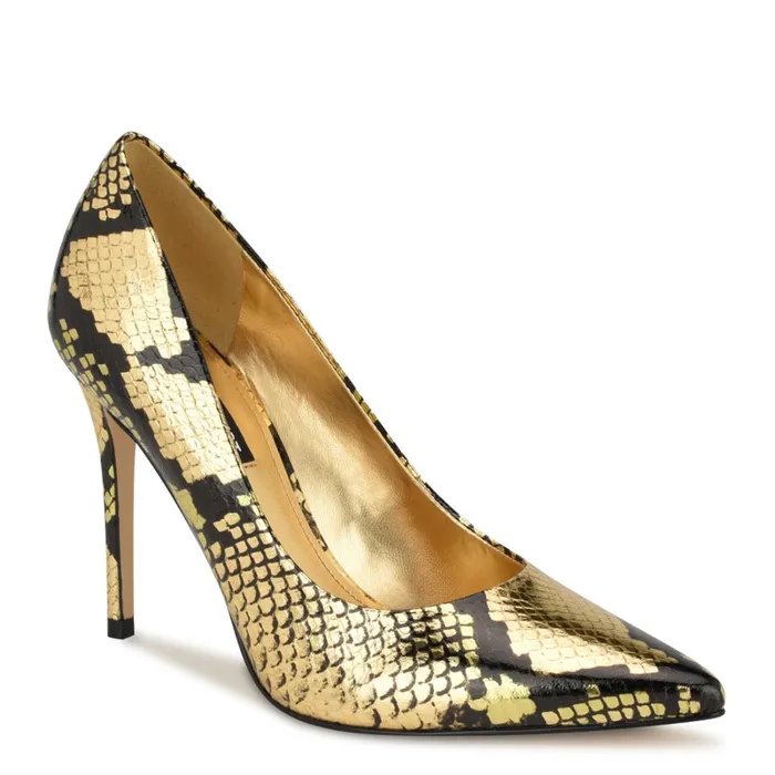 Fresh Pointy Toe Pumps Gold Snake Women Nine West Pumps