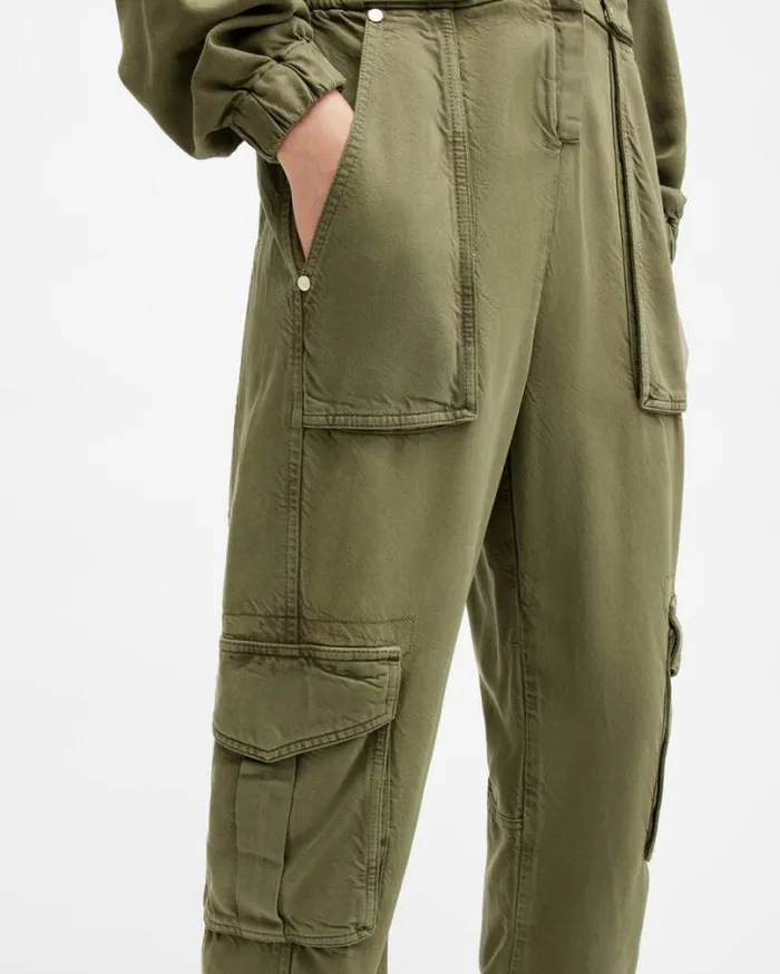 Frieda Relaxed Fit Denim Jumpsuit Khaki Green Women AllSaints Pants and Leggings Frieda Relaxed Fit Denim Jumpsuit Khaki Green Women AllSaints Pants and Leggings