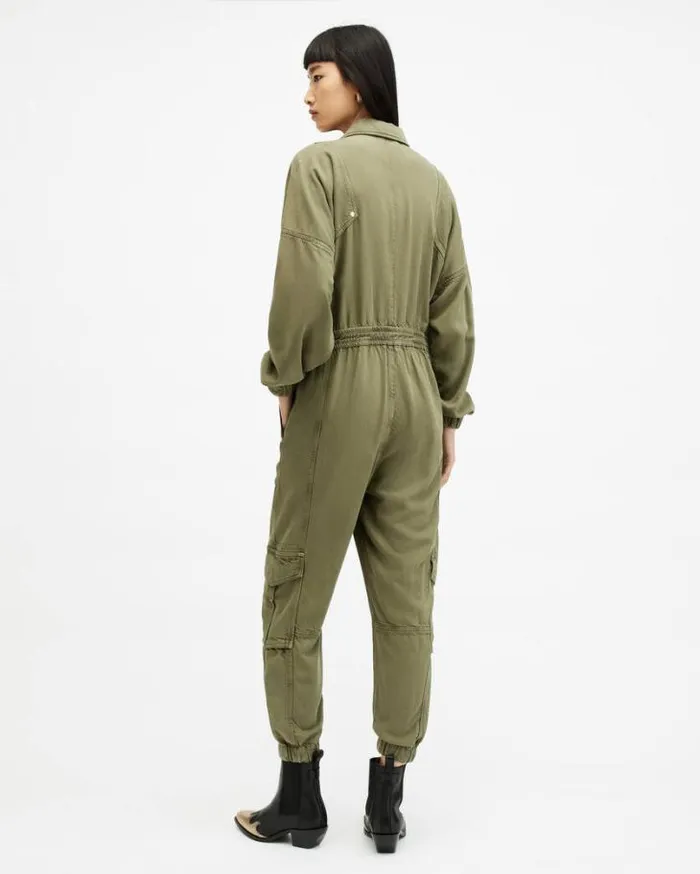 Frieda Relaxed Fit Denim Jumpsuit Khaki Green Women AllSaints Pants and Leggings Frieda Relaxed Fit Denim Jumpsuit Khaki Green Women AllSaints Pants and Leggings